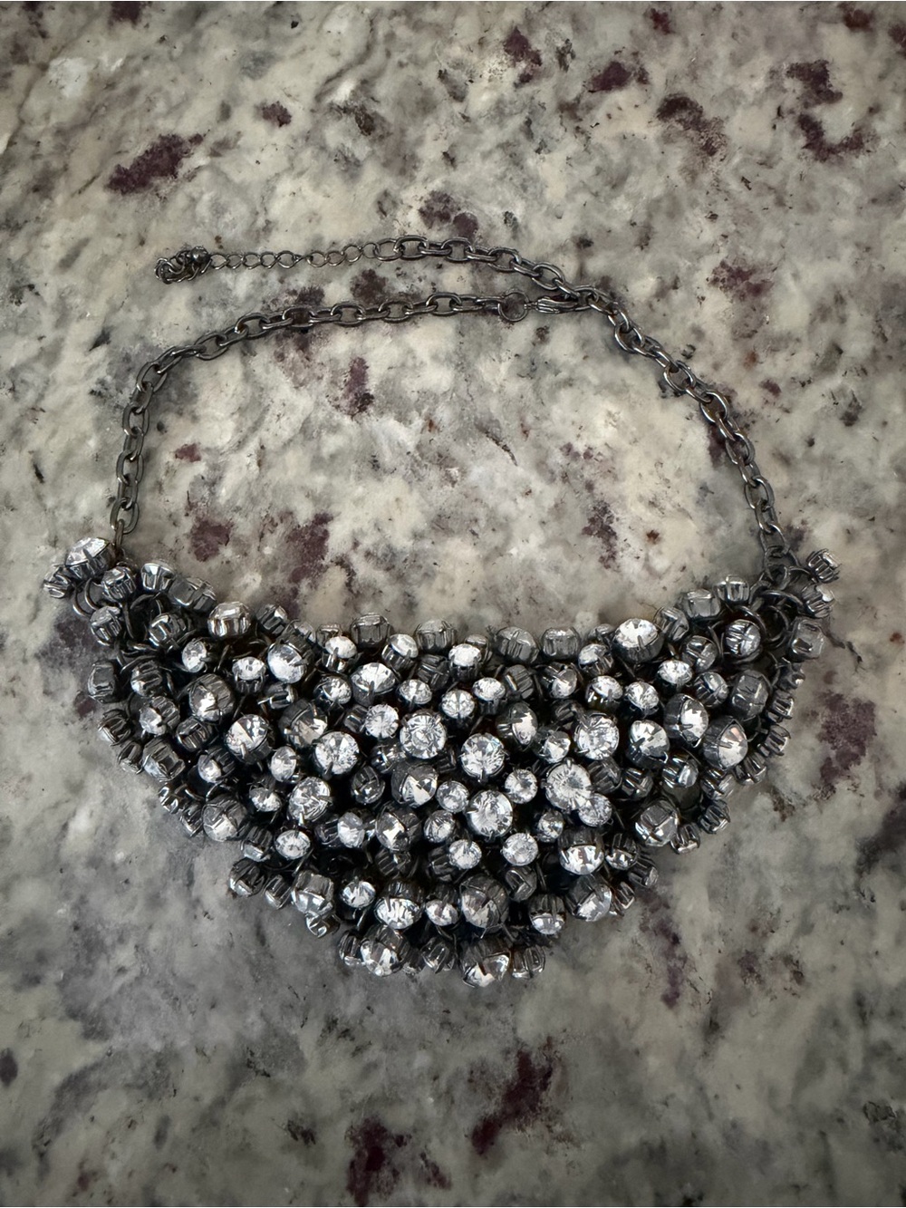 Crystal Statement Bib Necklace - Silver Tone